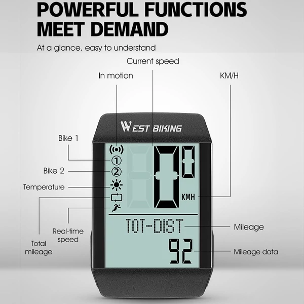 WEST BIKING 5 nyelvű kerékpár sebességmérő, stopper IPX6 vízálló - vezetékes