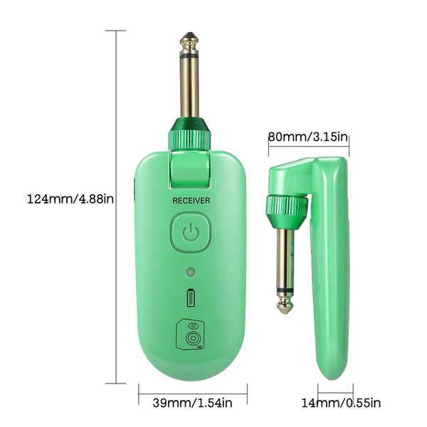 dupla W3 hordozható UHF vezeték nélküli gitár adó és vevő készlet - Zöld