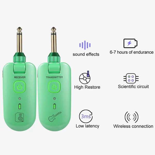 dupla W3 hordozható UHF vezeték nélküli gitár adó és vevő készlet - Zöld