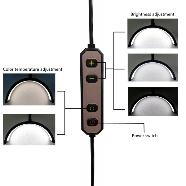 Andoer HD-M3X asztali LED-es videolámpa, félhold alakú kitöltőlámpa - Fekete