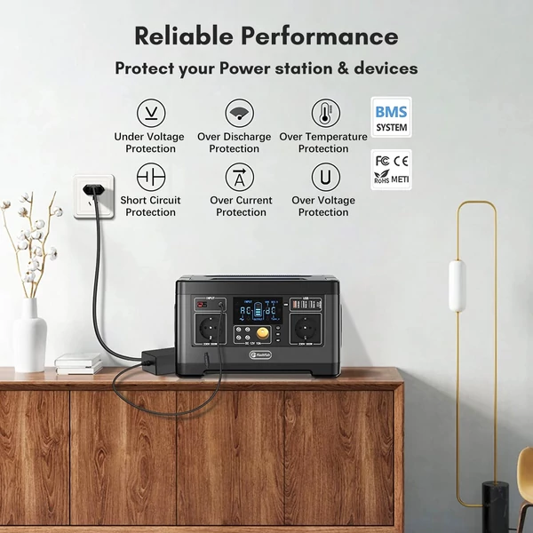 Flashfish P63 hordozható 140400mAh/520Wh napelemes generátor 500W CPAP akkumulátoros erőmű 2 230V AC kimenettel / 4 DC port / 1 gyorstöltő port / 2 USB port / 1 automatikus port