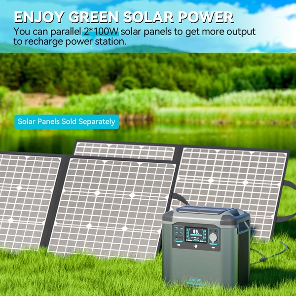 GOFORT 2000 W-os hordozható erőmű, 436800 mAh/1573 Wh napelemes generátor DC/AC/C típusú/USB aljzatokkal
