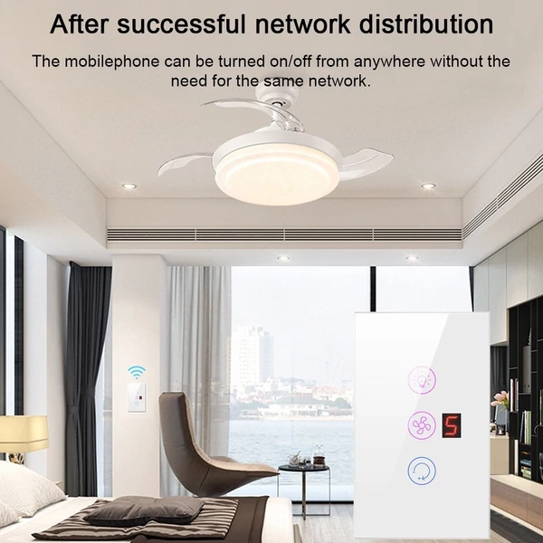 Tuya WiFi intelligens érintőképernyős állítható ventilátor fénykapcsoló, mobiltelefon hangvezérlés - Fehér