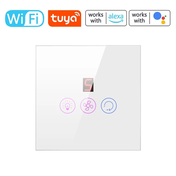 Tuya WiFi intelligens érintőképernyős állítható ventilátor, fénykapcsoló mobiltelefon hangvezérlés - Fehér