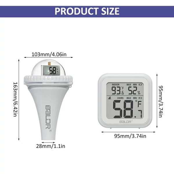 BaLDR vezeték nélküli medencehőmérő, lebegő, könnyen leolvasható úszómedencékhez, pezsgőfürdőkhöz, tó tesztkészletekhez