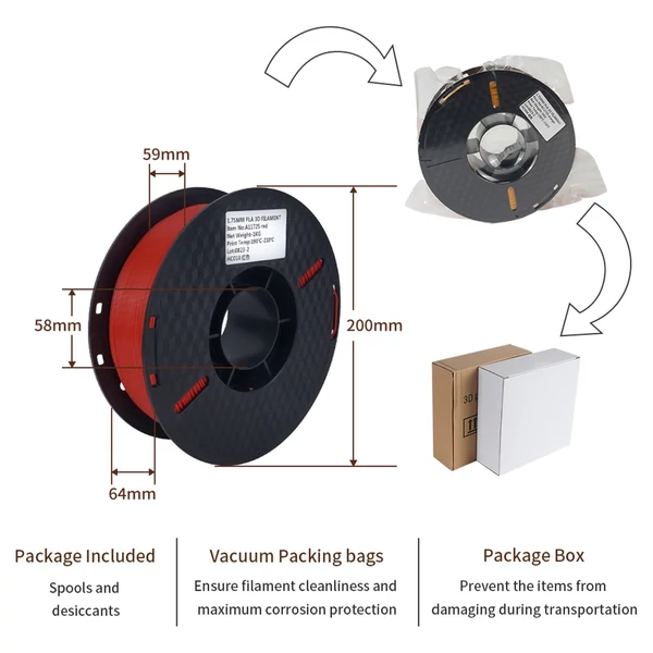 KINGROON 3D nyomtató PLA filament 1 kg 1,75 mm szabvány 1 tekercs - Fekete