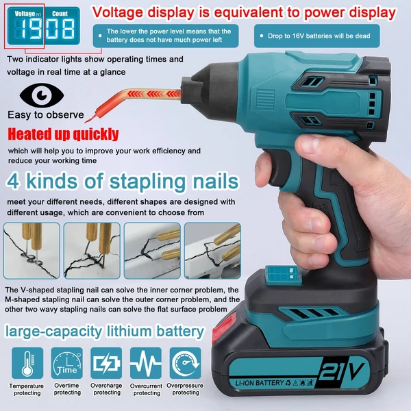 Hordozható kézi műanyag hegesztőgép autópanel repedés-javító készlet hővágó tűzőgép műanyagjavító szerszám LED lámpával (1db akkumulátor)