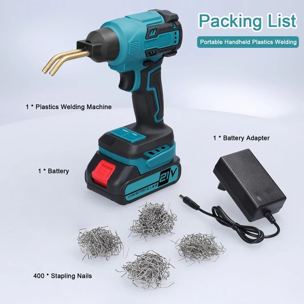 Hordozható kézi műanyag hegesztőgép autópanel repedés-javító készlet hővágó tűzőgép műanyagjavító szerszám LED lámpával (1db akkumulátor)