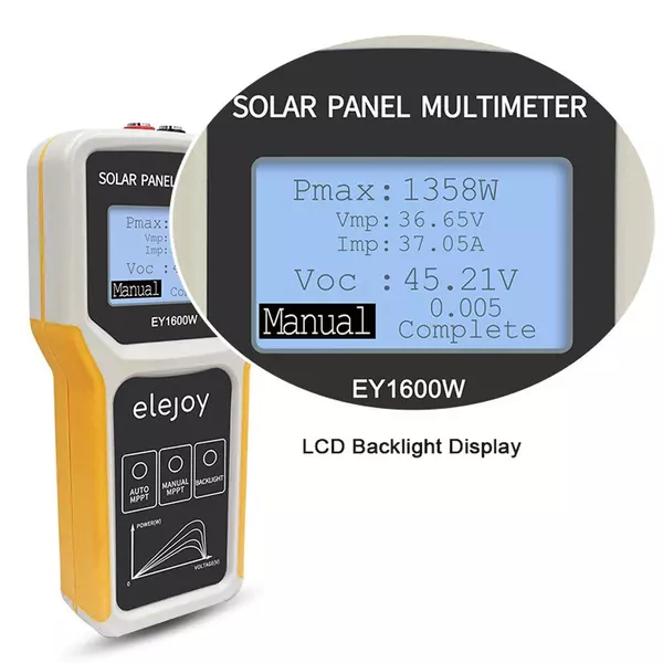 1600 W-os fotovoltaikus paneles multiméter napelemes MPPT-tesztelő nyitott áramkörű feszültségvizsgáló eszköz LCD kijelző háttérvilágítással