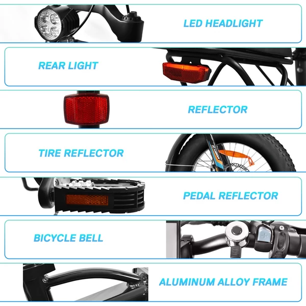 KAISDA K2P PRO összecsukható elektromos hókerékpár 750 W-os motorral, 48 V 15 AH akkumulátorral, 7 sebességes váltó ingázáshoz felnőtteknek - Kék