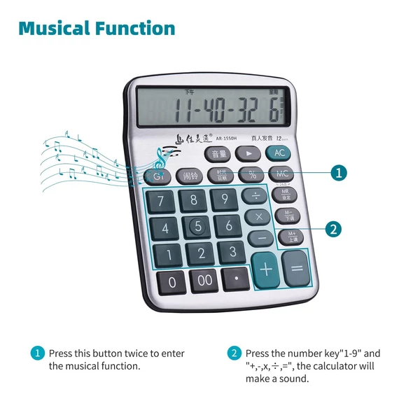 12 számjegyű zenei asztali elektronikus számológép nagy LCD kijelzővel, szabványos funkcióval