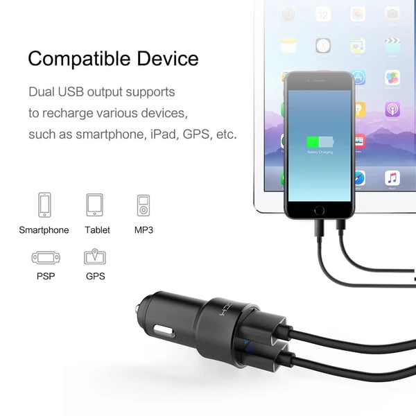 ROCK H2 Dual USB autós töltő digitális LED kijelzővel 5V/3.4A alumíniumötvözet gyorstöltő feszültségfigyelő iPhone Samsung készülékhez