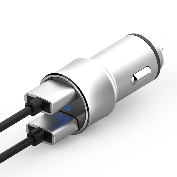 ROCK H2 Dual USB autós töltő digitális LED kijelzővel 5V/3.4A alumíniumötvözet gyorstöltő feszültségfigyelő iPhone Samsung készülékhez
