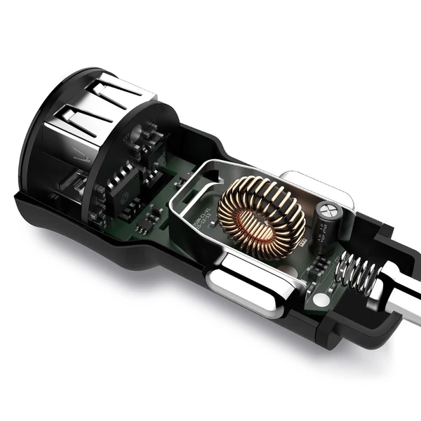 ROCK H2 Dual USB autós töltő digitális LED kijelzővel 5V/3.4A alumíniumötvözet gyorstöltő feszültségfigyelő iPhone Samsung készülékhez
