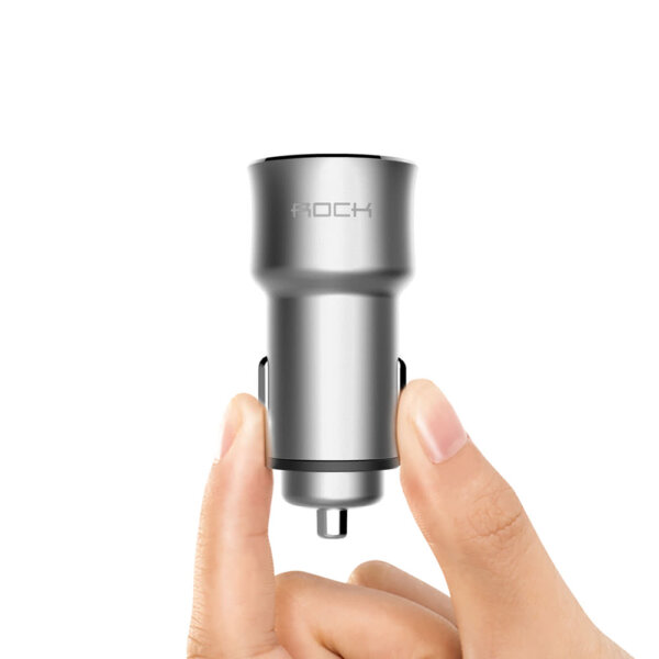 ROCK H2 Dual USB autós töltő digitális LED kijelzővel 5V/3.4A alumíniumötvözet gyorstöltő feszültségfigyelő iPhone Samsung készülékhez