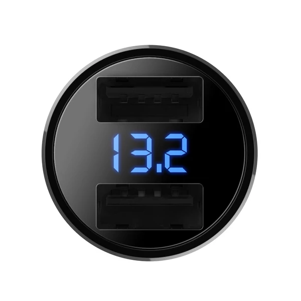 ROCK H2 Dual USB autós töltő digitális LED kijelzővel 5V/3.4A alumíniumötvözet gyorstöltő feszültségfigyelő iPhone Samsung készülékhez