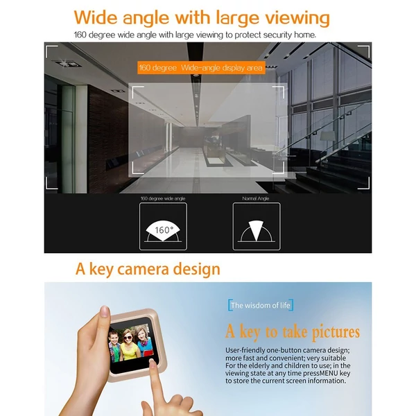 2,4 hüvelykes videó ajtócsengő, 145 fokos kukucskálós videoszem kültéri kamera - Arany