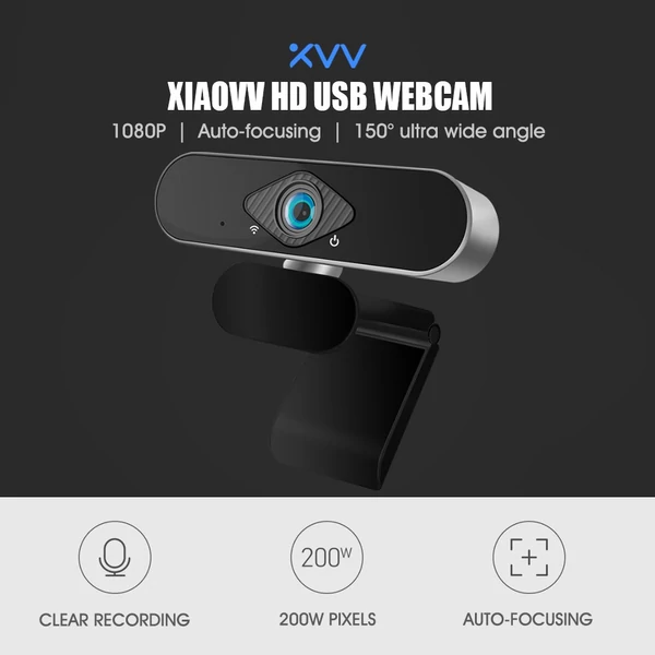 Xiaovv HD USB webkamera Beépített mikrofon Meghajtó nélküli automatikus élességállítás - Fekete