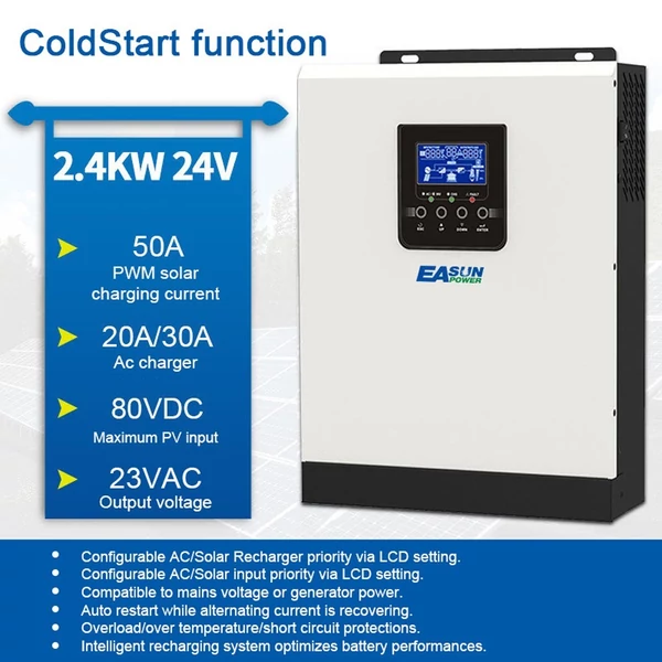 2400W 3KVA 24V 220V szoláris inverter otthoni napelemes rendszerhez Pure SineWave PWM napelemes újratöltő vezérlő akkumulátor töltő inverter