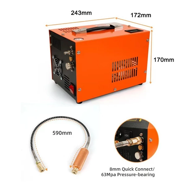 Intelligens hordozható 4500PSI nagynyomású LED kijelzős légkompresszor hűtőventillátorral kültéri autógumi felfújó szivattyú 220V