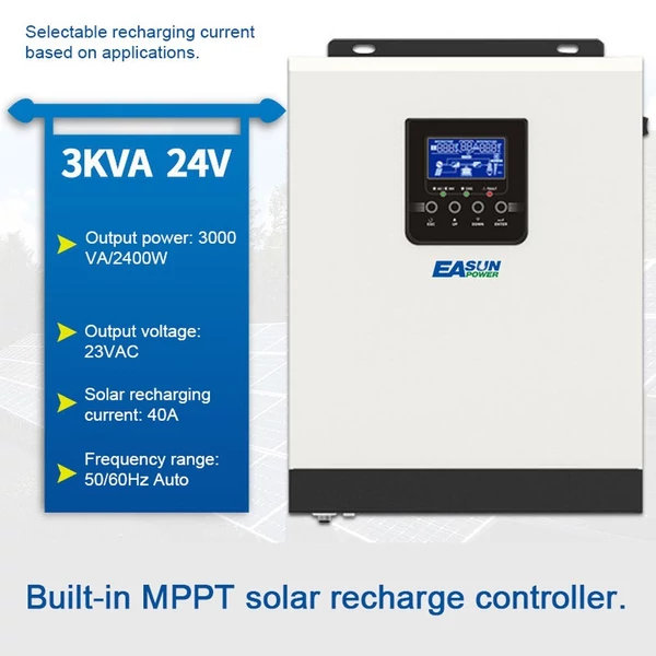 3000VA 2400W MPPT szoláris inverter 24V 40A tiszta szinuszos töltővezérlő otthoni napelemes rendszerhez