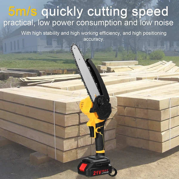 21 V 8 hüvelykes hordozható elektromos metszőfűrészek Kis fahasító láncfűrész kenőrendszerrel (2 db akkumulátor)