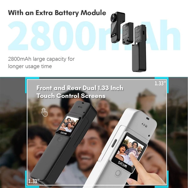 SJCAM C300 4K 30FPS mini akciókamera 5G/2.4G WiFi érintőképernyős extra 2800mAh akkumulátormodullal - Fekete