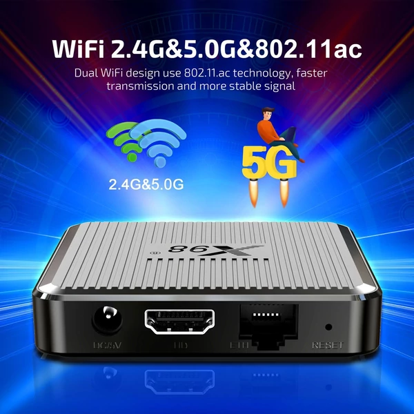 X98Q Android 11.0 Smart TV Box Amlogic S905W2 UHD 4K médialejátszó 2.4G/5G kétsávos WiFi AV1 VP9 H.265 dekódoló távirányító - 16GB
