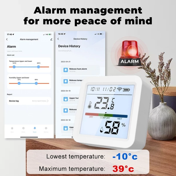 Tuya WiFi BT kettős üzemmódú hőmérsékleti páratartalom-mérő LCD háttérvilágítású kijelző