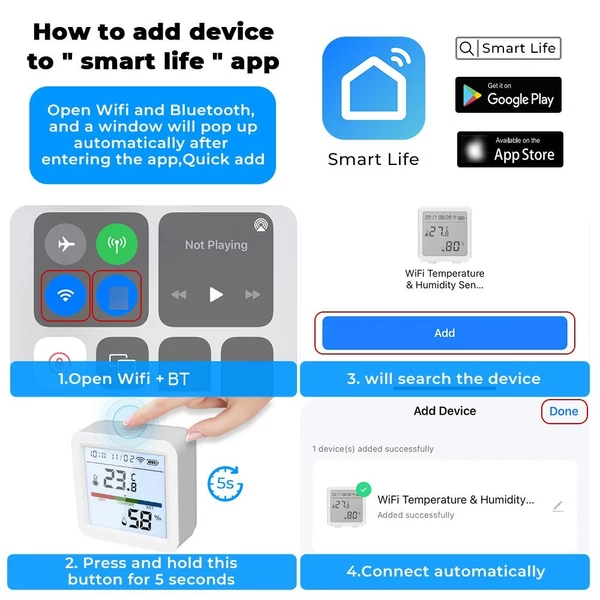 Tuya WiFi BT kettős üzemmódú hőmérsékleti páratartalom-mérő LCD háttérvilágítású kijelző