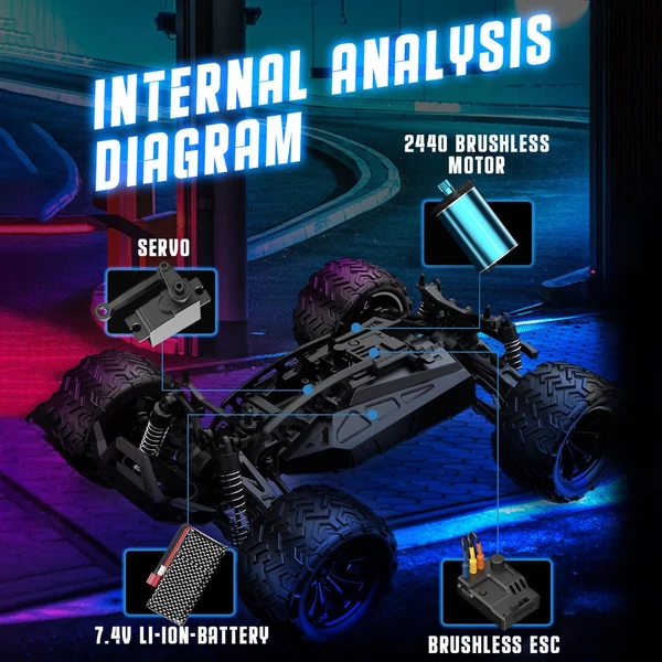 1/14 2.4GHz 45km/h távirányítós autó 4WD mászóautó - Kék, 2 akkumulátor