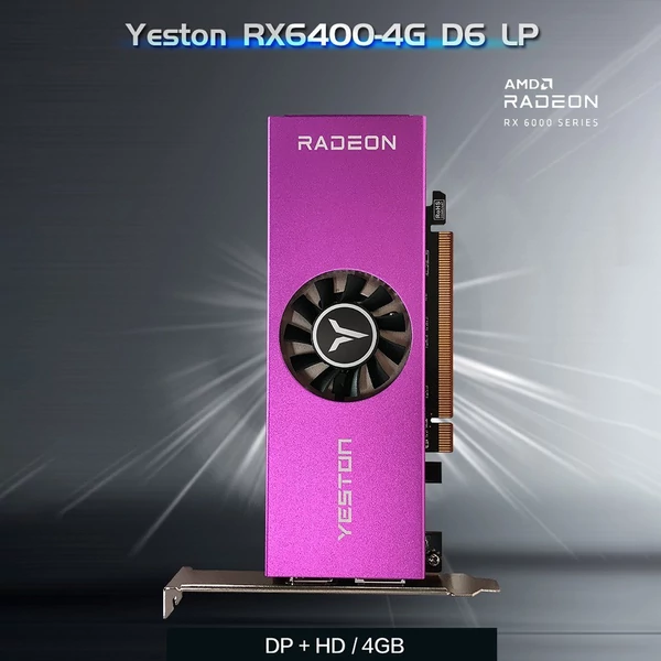 Yeston RX6400-4GD6 LP grafikus kártya 4G/64bit/GDDR6 memória 2039-2321MHz magfrekvenciás 4K felbontású hűtőventilátor HD+DP kimeneti portok