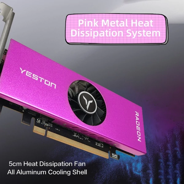 Yeston RX6400-4GD6 LP grafikus kártya 4G/64bit/GDDR6 memória 2039-2321MHz magfrekvenciás 4K felbontású hűtőventilátor HD+DP kimeneti portok