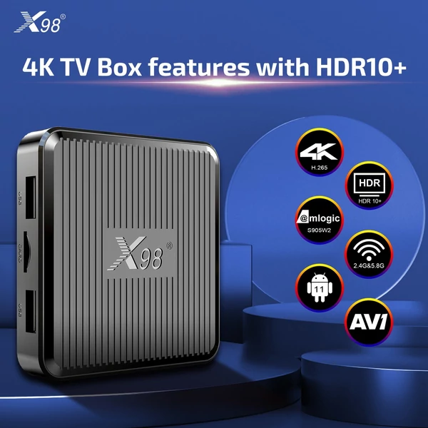 X98Q Android 11.0 Smart TV Box Amlogic S905W2 UHD 4K médialejátszó 2.4G/5G kétsávos WiFi AV1 VP9 H.265 dekódoló távirányító - 8GB