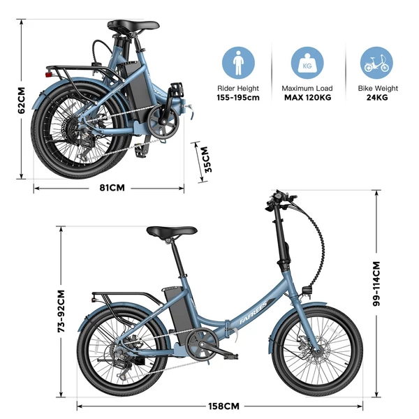 FAFREES F20 Light Összecsukható városi E-bike 20*1,95 hüvelykes gumiabroncs 250W motor 90-100km Max tartomány 7 sebességváltó LCD kijelzővel hátsó fogasléc - Fehér