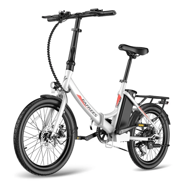 FAFREES F20 Light Összecsukható városi E-bike 20*1,95 hüvelykes gumiabroncs 250W motor 90-100km Max tartomány 7 sebességváltó LCD kijelzővel hátsó fogasléc - Fehér