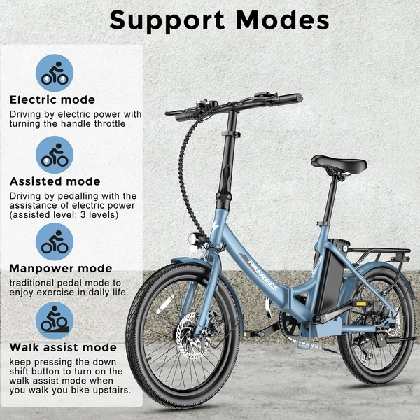 FAFREES F20 Light Összecsukható városi E-bike 20*1,95 hüvelykes gumiabroncs 250W motor 90-100km Max tartomány 7 sebességváltó LCD kijelzővel hátsó fogasléc - Fekete