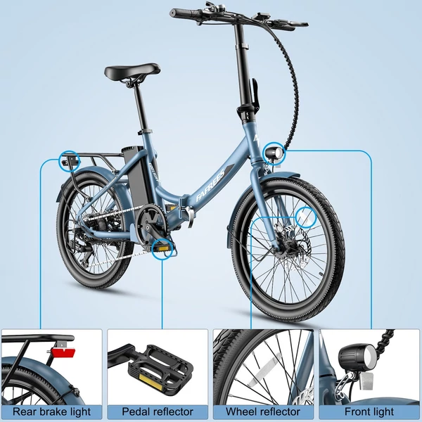 FAFREES F20 Light Összecsukható városi E-bike 20*1,95 hüvelykes gumiabroncs 250W motor 90-100km Max tartomány 7 sebességváltó LCD kijelzővel hátsó fogasléc - Fekete