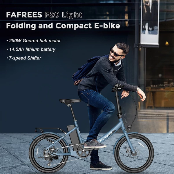 FAFREES F20 Light Összecsukható városi E-bike 20*1,95 hüvelykes gumiabroncs 250W motor 90-100km Max tartomány 7 sebességváltó LCD kijelzővel hátsó fogasléc - Kék