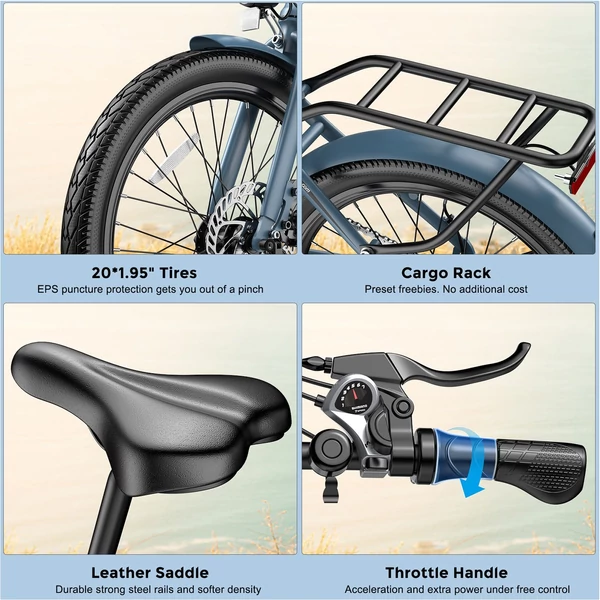 FAFREES F20 Light Összecsukható városi E-bike 20*1,95 hüvelykes gumiabroncs 250W motor 90-100km Max tartomány 7 sebességváltó LCD kijelzővel hátsó fogasléc - Kék