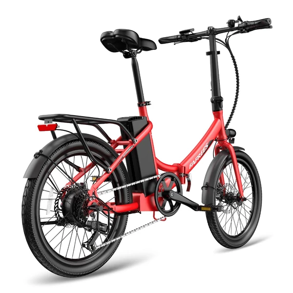 FAFREES F20 Light Összecsukható városi E-bike 20*1,95 hüvelykes gumiabroncs 250W motor 90-100km Max tartomány 7 sebességváltó LCD kijelzővel hátsó fogasléc - Piros
