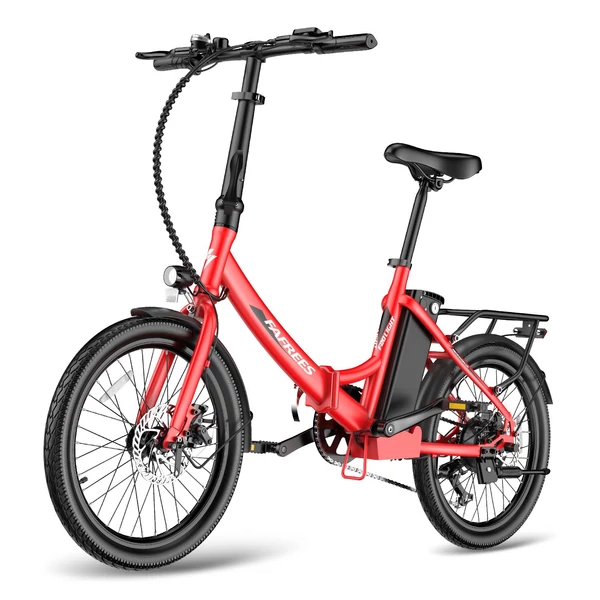FAFREES F20 Light Összecsukható városi E-bike 20*1,95 hüvelykes gumiabroncs 250W motor 90-100km Max tartomány 7 sebességváltó LCD kijelzővel hátsó fogasléc - Piros