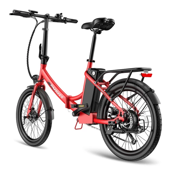 FAFREES F20 Light Összecsukható városi E-bike 20*1,95 hüvelykes gumiabroncs 250W motor 90-100km Max tartomány 7 sebességváltó LCD kijelzővel hátsó fogasléc - Piros