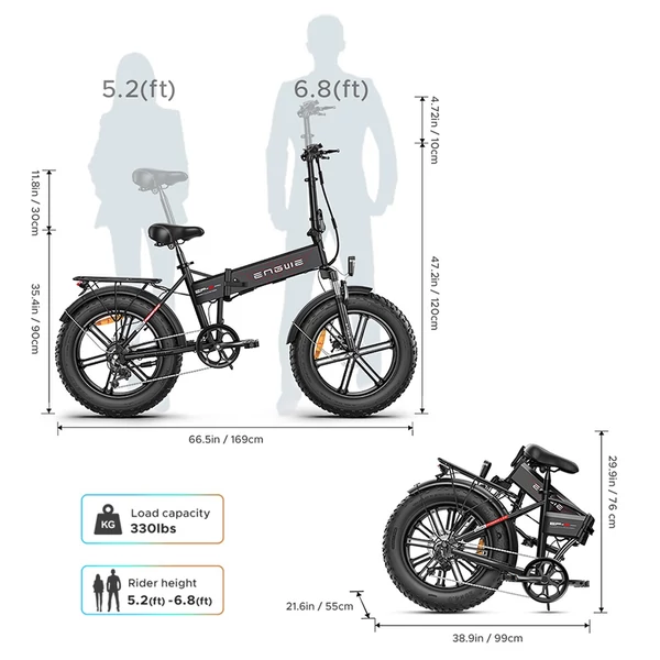 ENGWE EP-2 Pro összecsukható hegyi, tengerparti, havas elektromos kerékpár 20x 4,0 hüvelykes 750 W-os motor 120 km-es hatótávolságú kettős tárcsafék, 7 sebességes váltó - Narancs