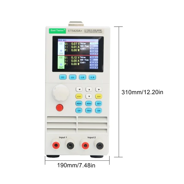 East Tester ET5420A+ Kétcsatornás DC programozható elektronikus terhelésmérő 2,8 hüvelykes TFT LCD képernyő 150V 20A*2 200W*2