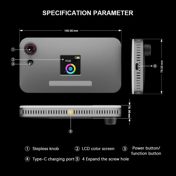 1,44 hüvelykes LCD LED fényű RGB mini fényképező lámpa