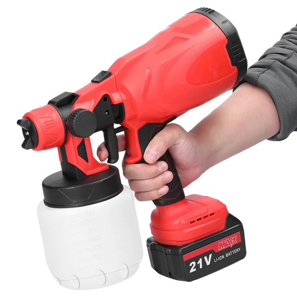 Kézi 21 V-os elektromos permetező, állítható szórógép, többfunkciós nagynyomású festékszóró 800 ml-es kapacitással - 1 akkumulátor