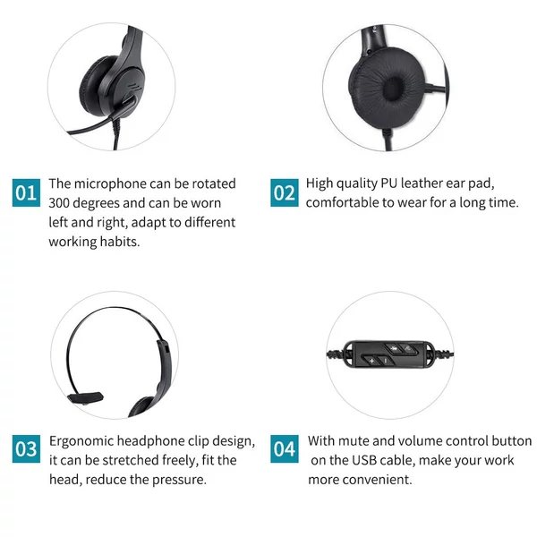 Egyoldalas USB vezetékes headset Call Center monó fejhallgató