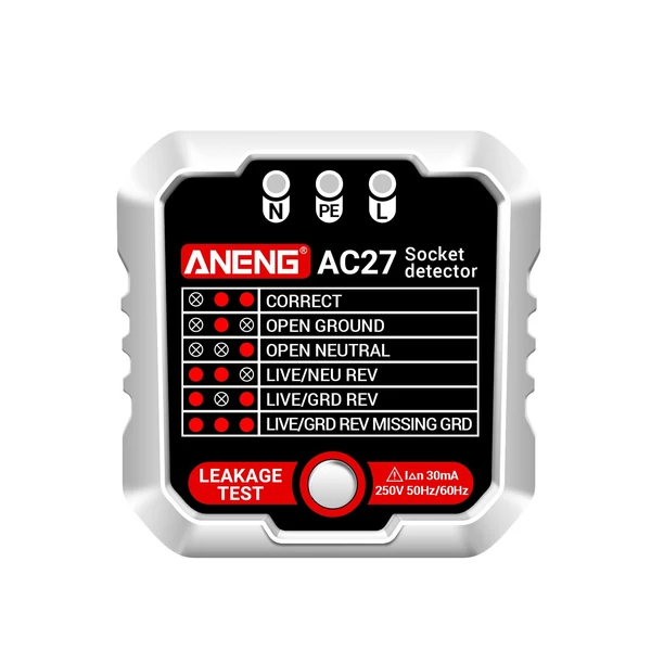 ANENG kimeneti tesztelő, 250 V-os gyorsérzékelésű aljzatvizsgáló aljzatérzékelő szivárgásdugó polaritás földelési vonal automatikus elektromos áramkör polaritás feszültség érzékelő - Fehér
