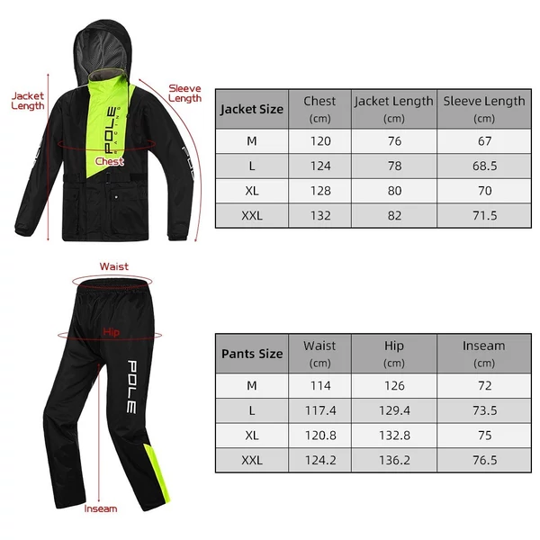 POLE-RACING férfi vízálló, légáteresztő esőruha motorozáshoz, golfozáshoz, kerékpározáshoz, horgászathoz, túrázáshoz - Zöld, L méret